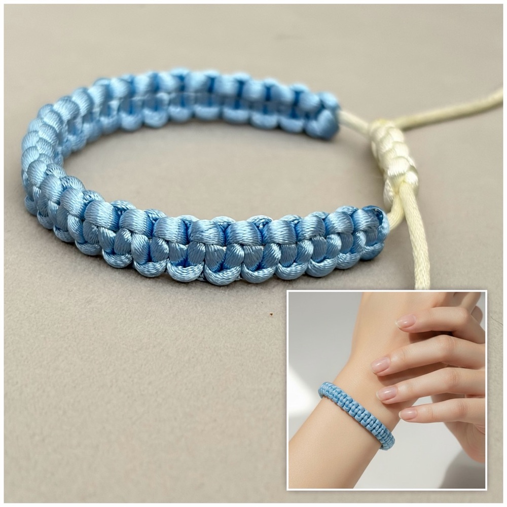 Blue and white braided bracelet